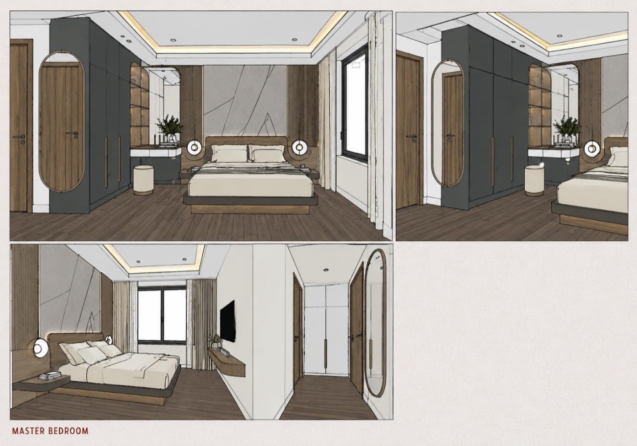 Untextured model sheet of a bedroom from several angles